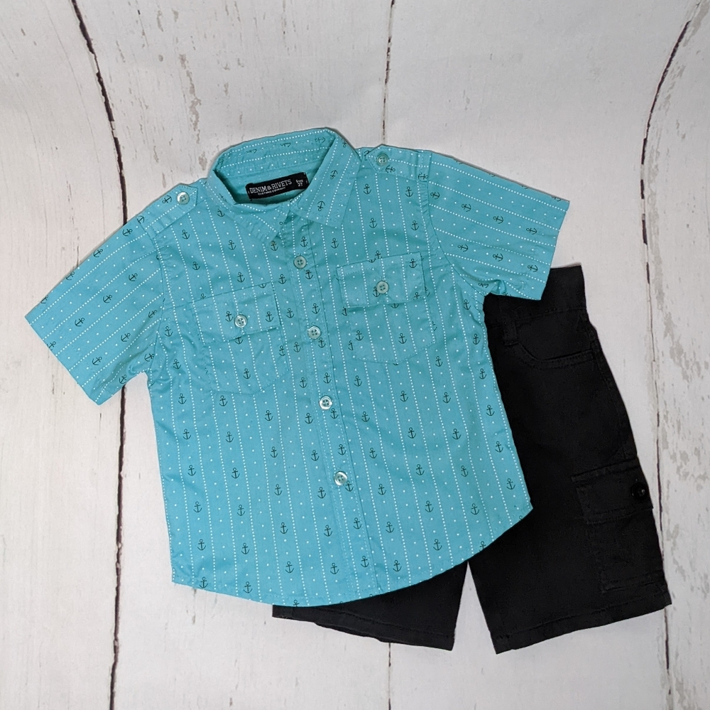 DENIM & RIVETS BUNDLE SHORT SLEEVE BUTTON DOWN CARGO SHORTS -3T